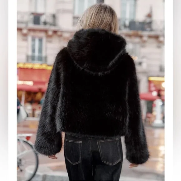 ZARA SHORT FAUX FUR HOODED COAT - Picture 6 of 13